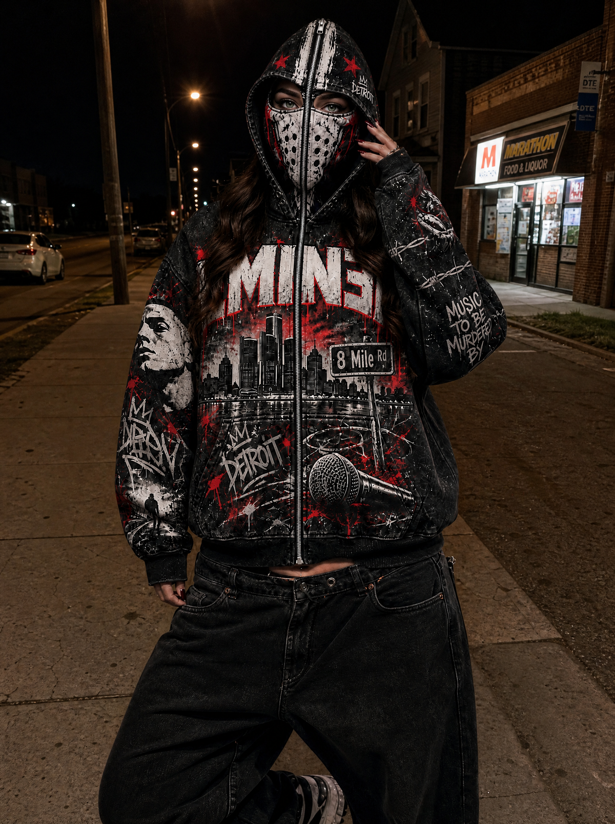 The Shady Hoodie worn at night